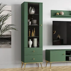 Vitrine 1 porte 2 tiroirs Thalia Vert