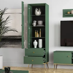 Vitrine 1 porte 2 tiroirs Thalia Vert