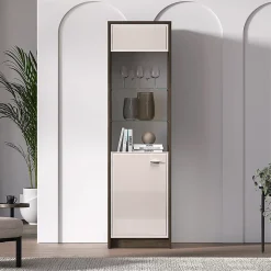 Vitrine 1 porte Kaius Cachemire et Bois fonce
