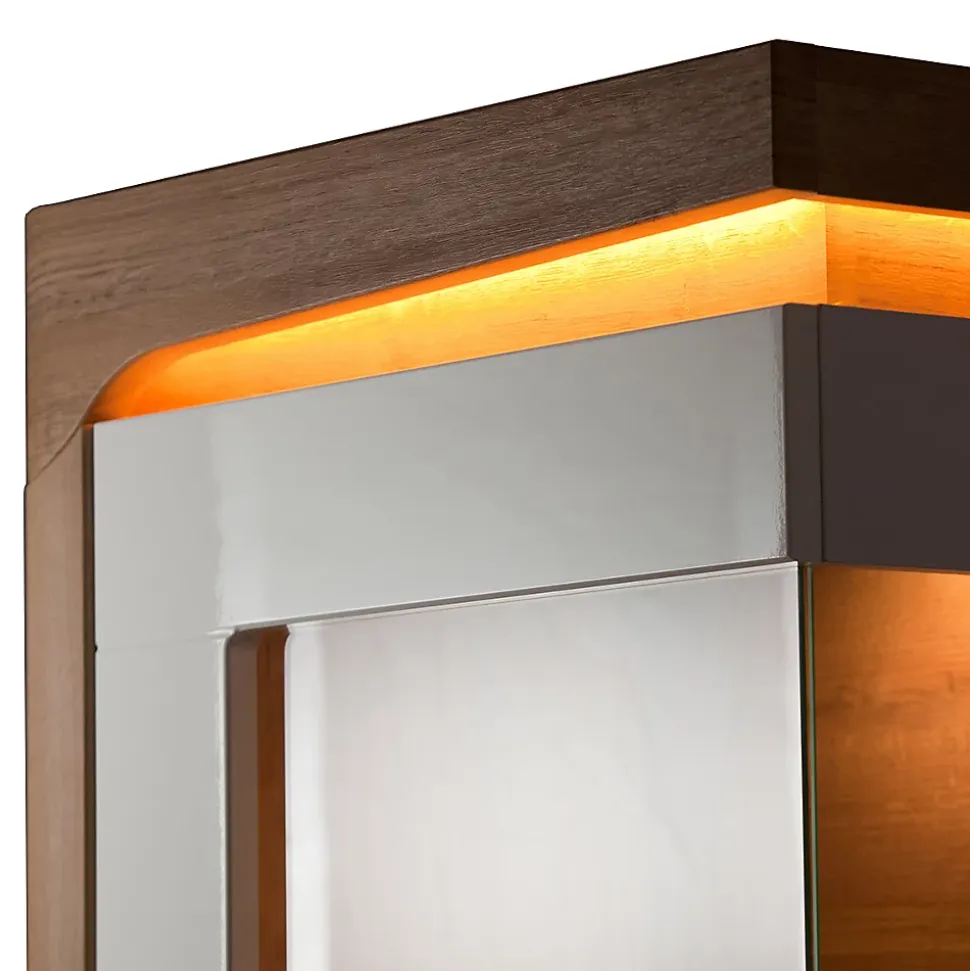 Vitrine 1 porte ouverture gauche LED inclus Teo Blanc et Bois