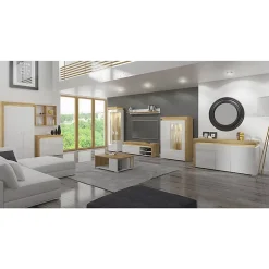 Vitrine 1 porte ouverture gauche LED inclus Teo Blanc et Bois