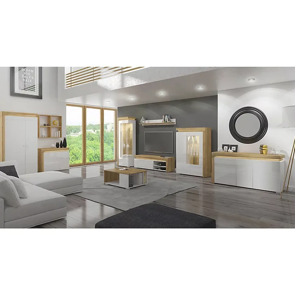Vitrine 1 porte ouverture gauche LED inclus Teo Blanc et Bois