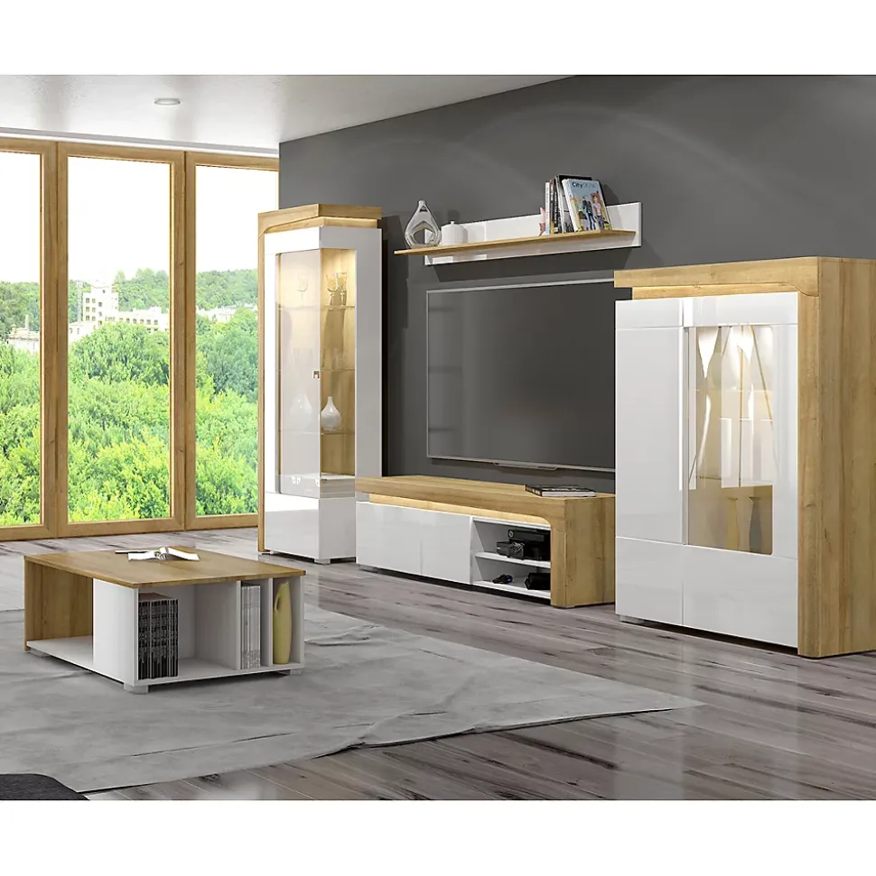Vitrine 1 porte ouverture gauche LED inclus Teo Blanc et Bois