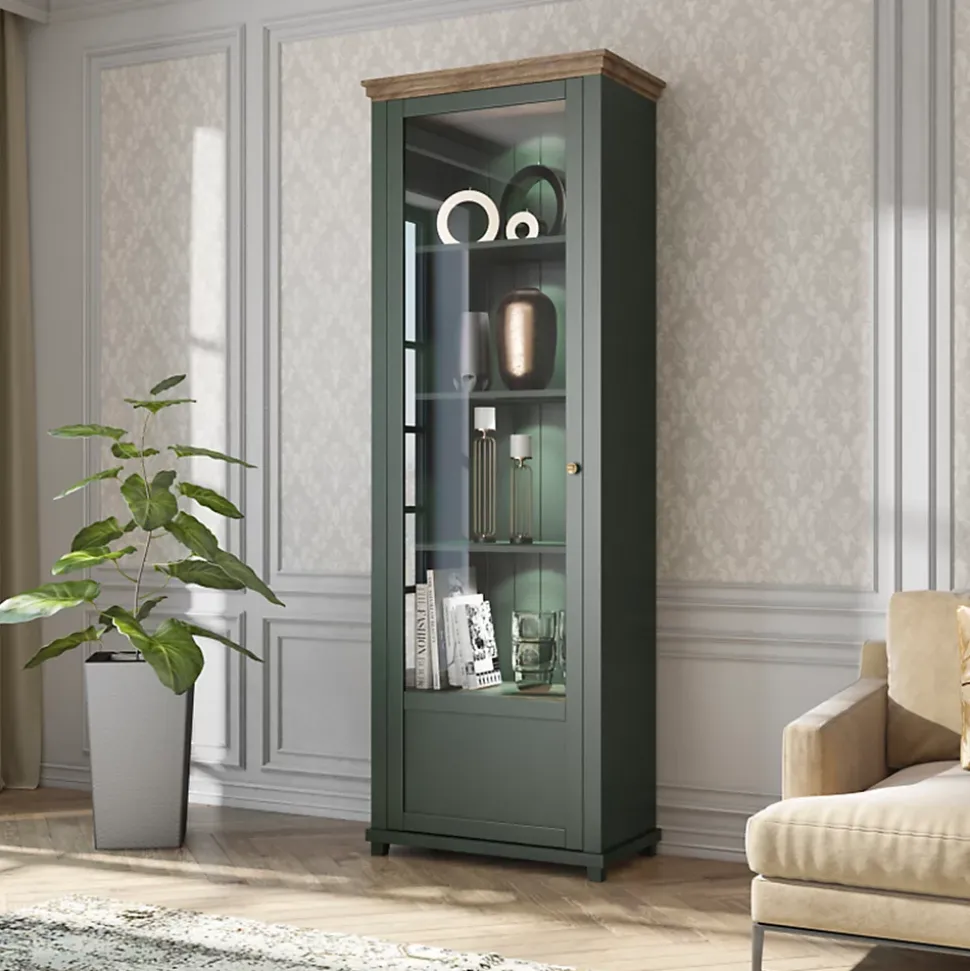Vitrine 1 porte ouverture gauche Martin Vert et Bois