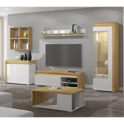 Vitrine 1 porte ouverture droite LED inclus Teo Blanc et Bois