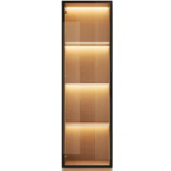 Vitrine à porte vitrée 40x40x165 cm - Éclairage LED - 1 porte en verre trempé - Placage chêne - MDF - Naturel