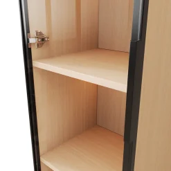 Vitrine à porte vitrée 40x40x165 cm - Éclairage LED - 1 porte en verre trempé - Placage chêne - MDF - Naturel