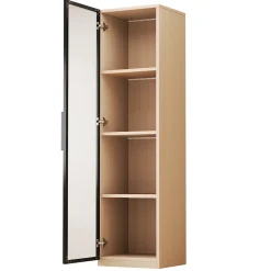 Vitrine à porte vitrée 40x40x165 cm - Éclairage LED - 1 porte en verre trempé - Placage chêne - MDF - Naturel