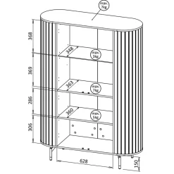 Vitrine 4 portes 112 cm greige avec façades rainurées ZANTE