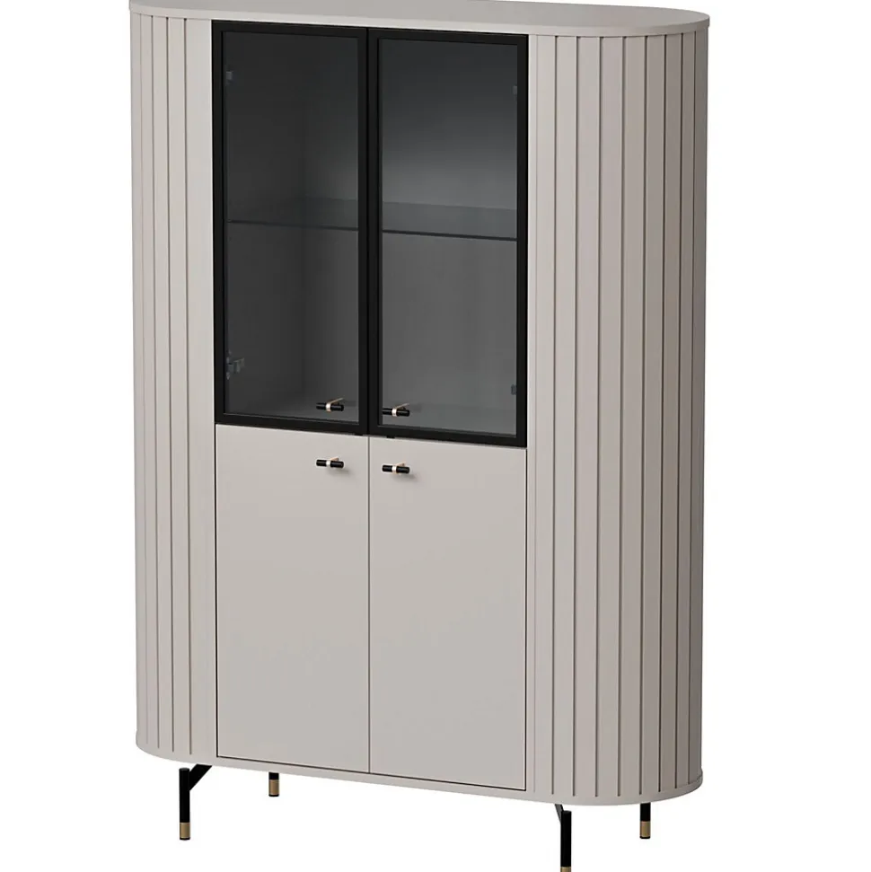 Vitrine 4 portes 112 cm greige avec façades rainurées ZANTE