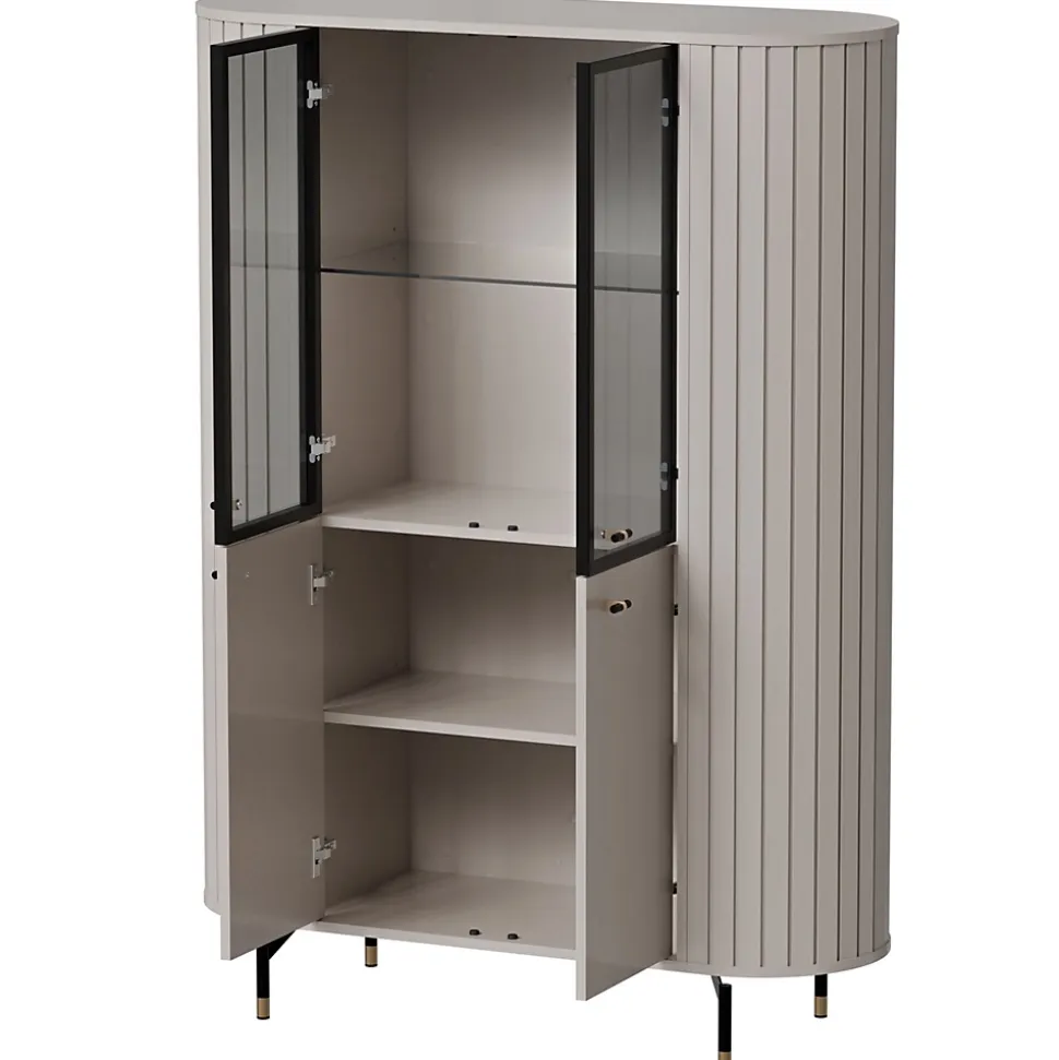 Vitrine 4 portes 112 cm greige avec façades rainurées ZANTE
