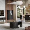 Vitrine 4 portes 112 cm noir avec façades rainurées ZANTE