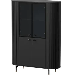 Vitrine 4 portes 112 cm noir avec façades rainurées ZANTE