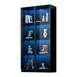 Vitrine 4 Portes - Lamelles Réglables - LED Contrôlable par App - USB 5V-2A - Panneau de Particules - 160x40x160 cm - Noir