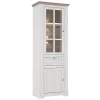 Vitrine 2 portes 1 tiroir éclairage LED décor chêne blanchi - ANGELE