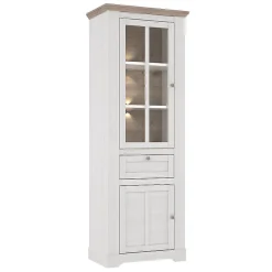 Vitrine 2 portes 1 tiroir éclairage LED décor chêne blanchi - ANGELE