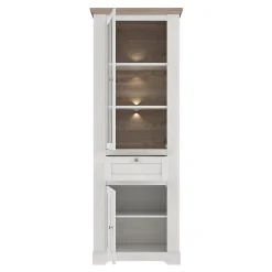 Vitrine 2 portes 1 tiroir éclairage LED décor chêne blanchi - ANGELE