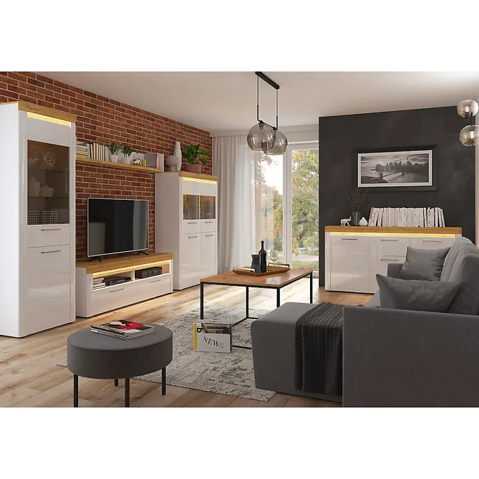 Vitrine 2 portes avec LED Nara Blanc et Bois