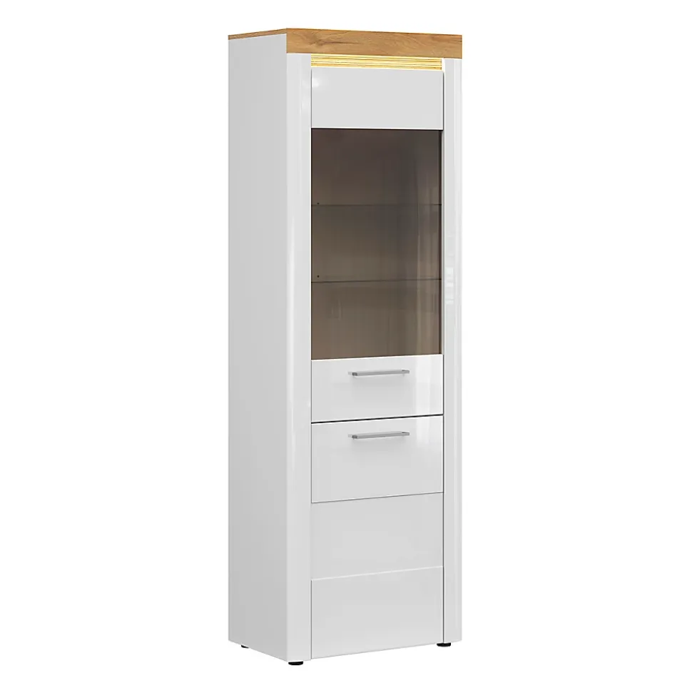 Vitrine 2 portes avec LED Nara Blanc et Bois