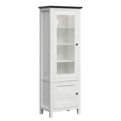 Vitrine 2 portes avec LED Duck Blanc et Bois fonce