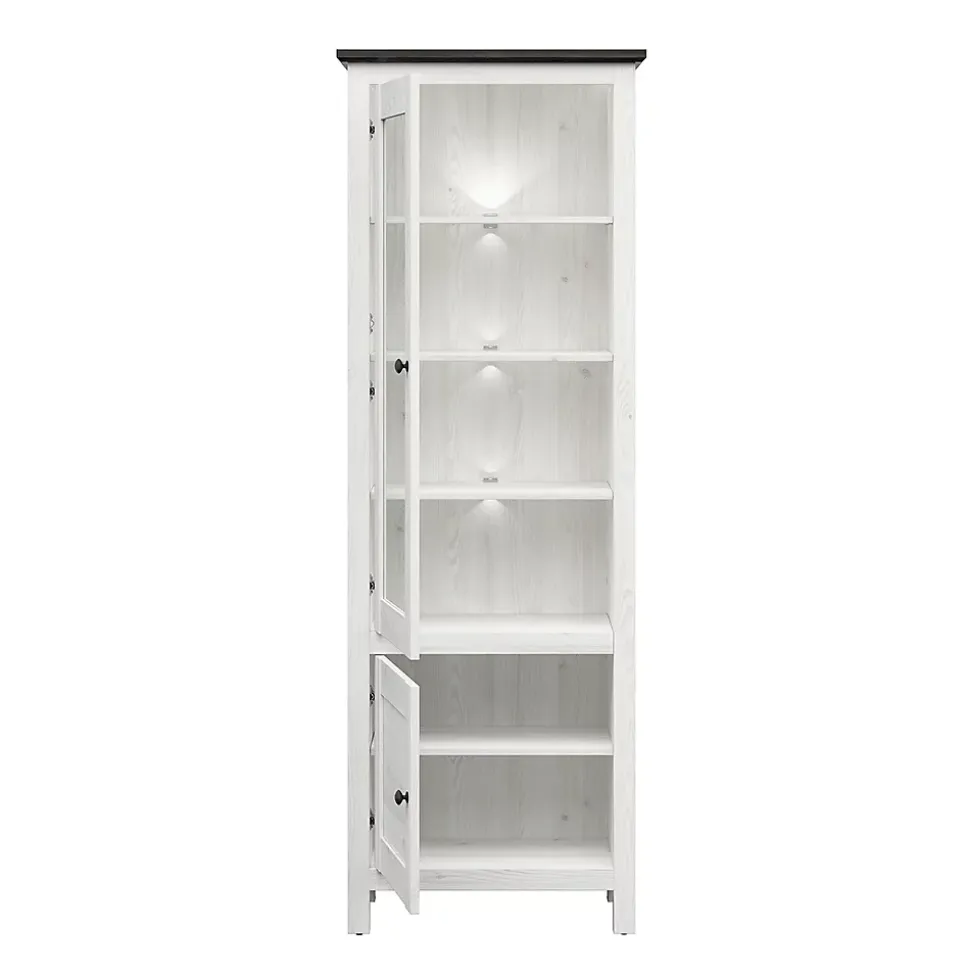 Vitrine 2 portes avec LED Duck Blanc et Bois fonce