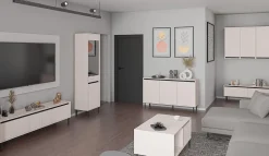 Vitrine 2 portes avec pieds noir 56cm beige OSAKA