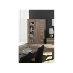 Vitrine 2 portes coulissantes ROMI avec porte vitrée - Coloris dab canyon - 120 x 180 x 55 cm