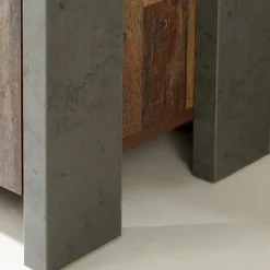 Vitrine 2 portes et 6 niches effet bois vieilli et béton gris - BUCK