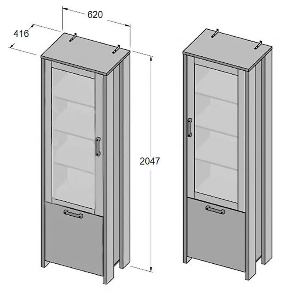 Vitrine 2 portes et 6 niches effet bois vieilli et béton gris - BUCK