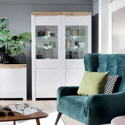 Vitrine 2 portes Hella Blanc et Bois
