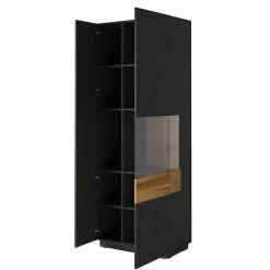 Vitrine 2 portes ouverture droite Andrea Gris anthracite et Bois