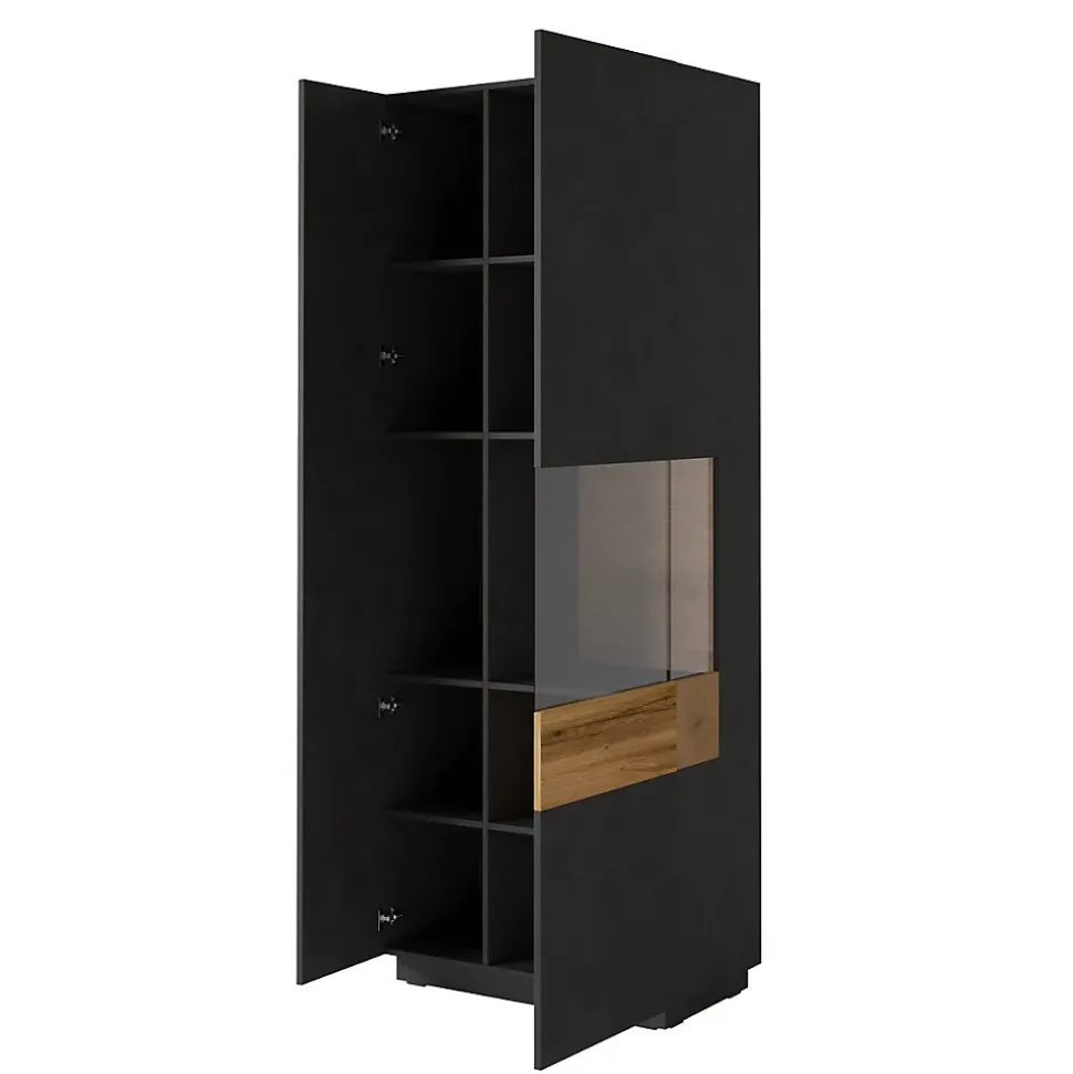 Vitrine 2 portes ouverture droite Andrea Gris anthracite et Bois