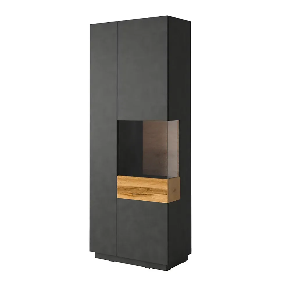 Vitrine 2 portes ouverture droite Andrea Gris anthracite et Bois