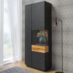 Vitrine 2 portes ouverture droite Andrea Gris anthracite et Bois