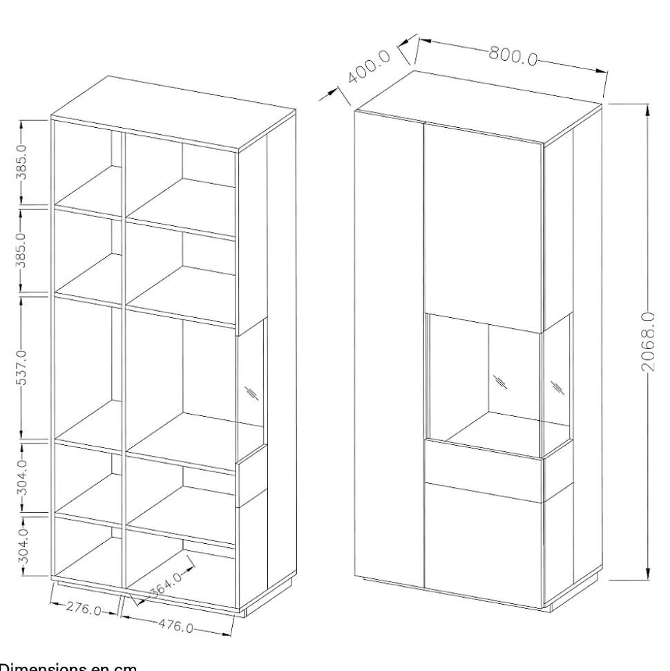 Vitrine 2 portes ouverture droite Andrea Gris anthracite et Bois