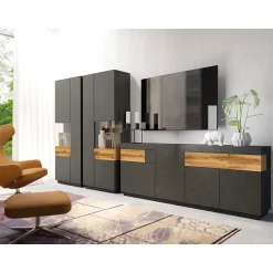 Vitrine 2 portes ouverture droite Andrea Gris anthracite et Bois