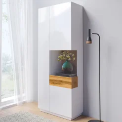 Vitrine 2 portes ouverture droite Andrea Blanc et Bois