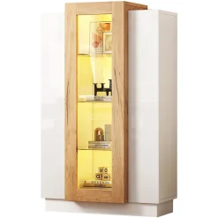 Vitrine - Portes Transparentes, LED Contrôlable par App, Étagères Verre - Panneau de Particules - Blanc 74x40x120 cm