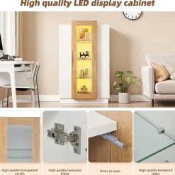 Vitrine - Portes Transparentes, LED Contrôlable par App, Étagères Verre - Panneau de Particules - Blanc 74x40x120 cm