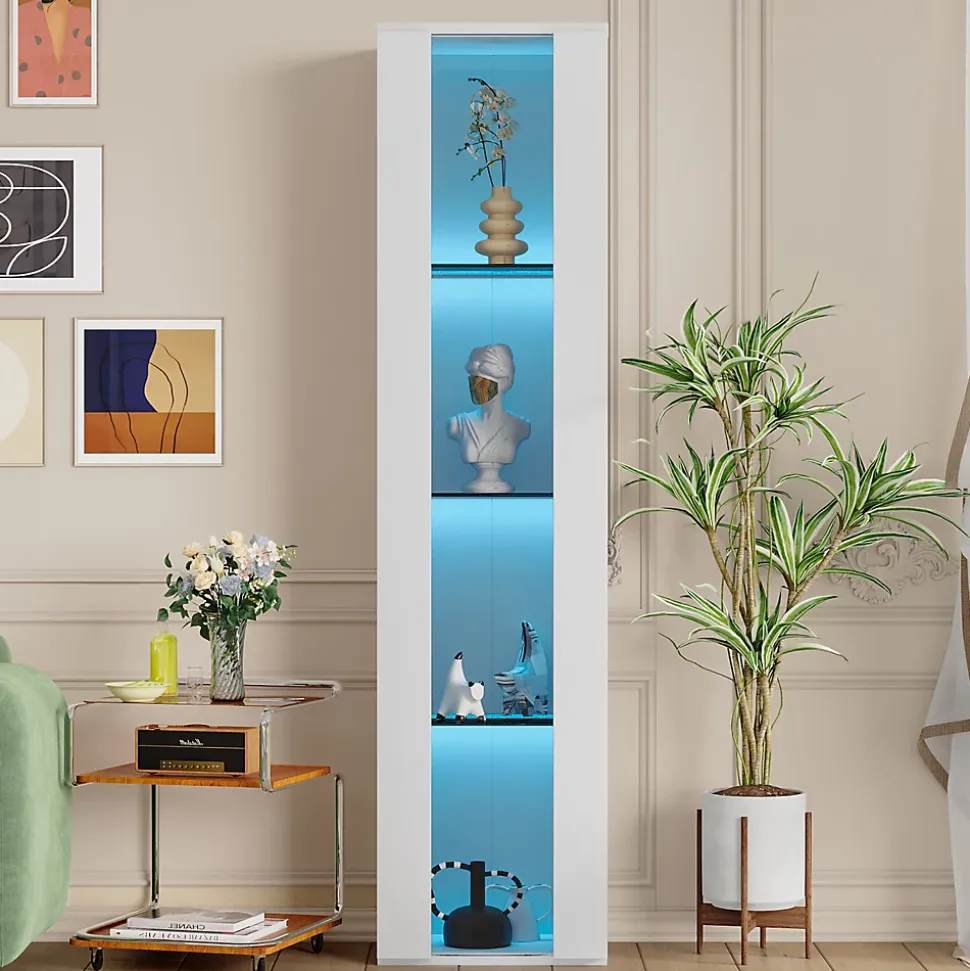 Vitrine - Vitrine de Collection - LED à Changement de - Télécommande/App - PB et Verre - 40 x 29 x 170 cm - Blanc