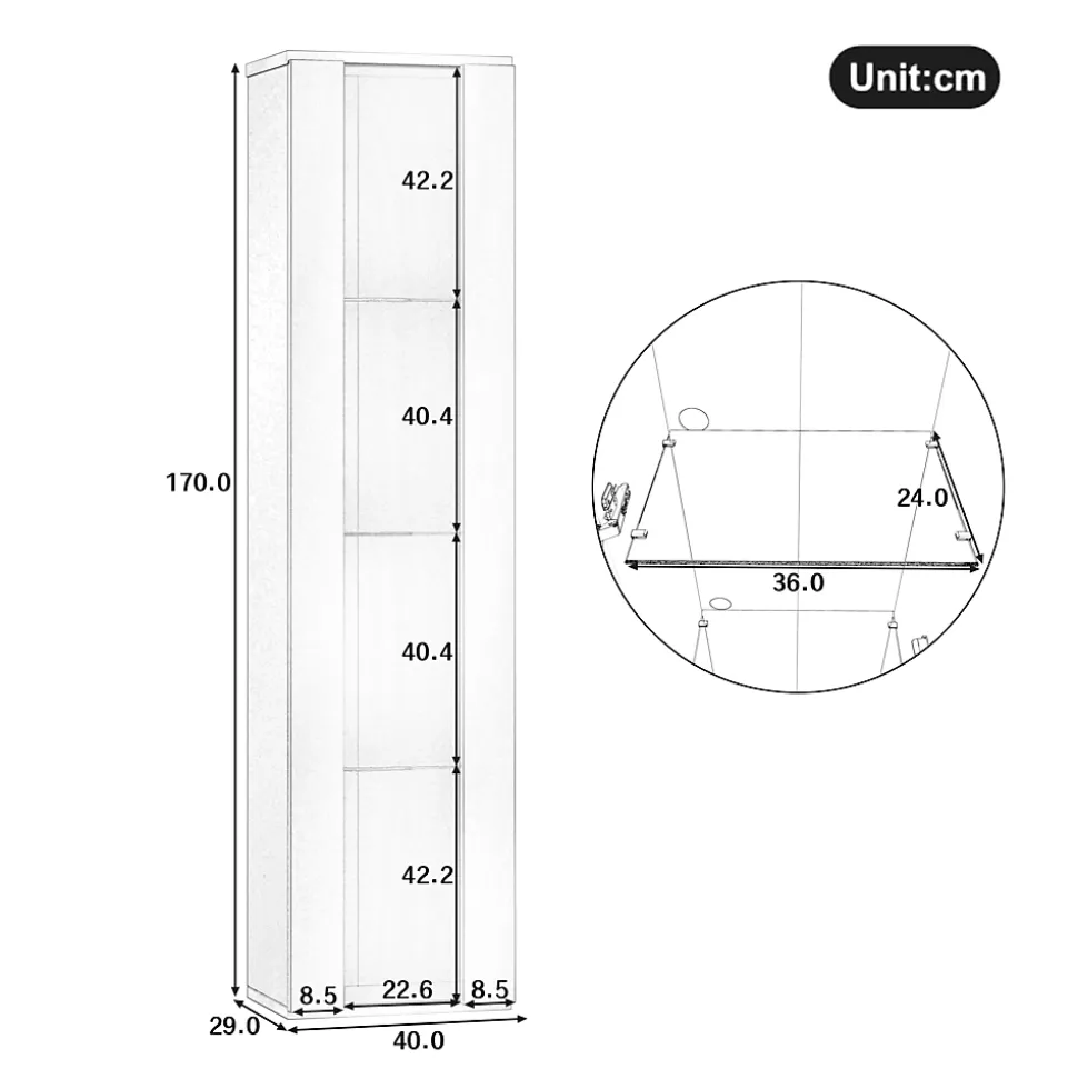Vitrine - Vitrine de Collection - LED à Changement de - Télécommande/App - PB et Verre - 40 x 29 x 170 cm - Blanc