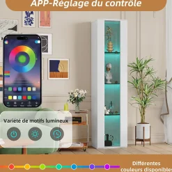 Vitrine - Vitrine de Collection - LED à Changement de - Télécommande/App - PB et Verre - 40 x 29 x 170 cm - Blanc