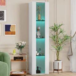 Vitrine - Vitrine de Collection - LED à Changement de - Télécommande/App - PB et Verre - 40 x 29 x 170 cm - Blanc
