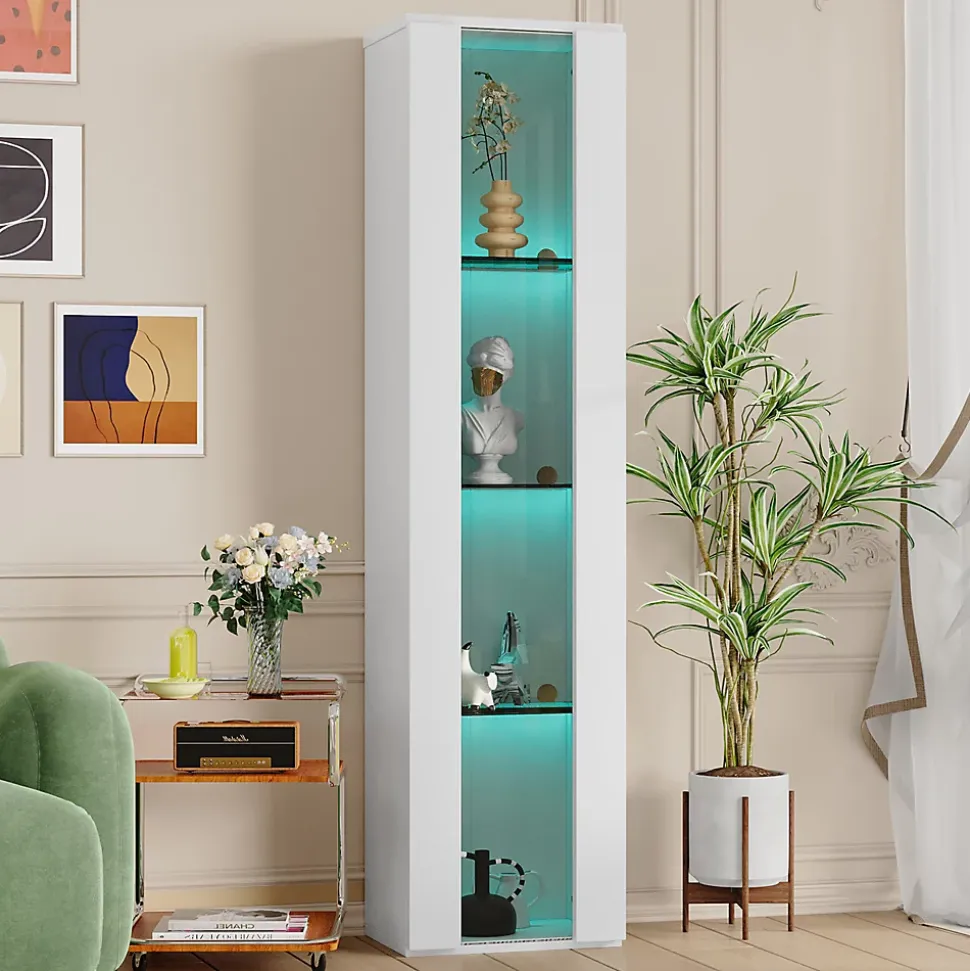 Vitrine - Vitrine de Collection - LED à Changement de - Télécommande/App - PB et Verre - 40 x 29 x 170 cm - Blanc