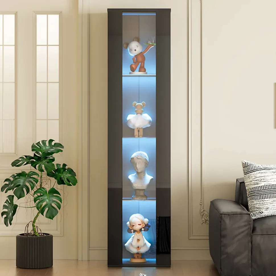 Vitrine - Vitrine de Collection - LED à Changement de - PB et Verre - 40 x 29 x 170 cm - Noir