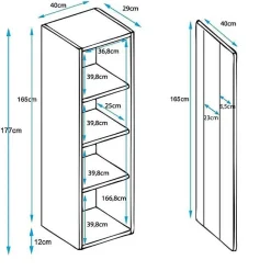Vitrine armoire contemporaine - Noir mélamine - Pieds alu - 40 x 29 x 177 cm