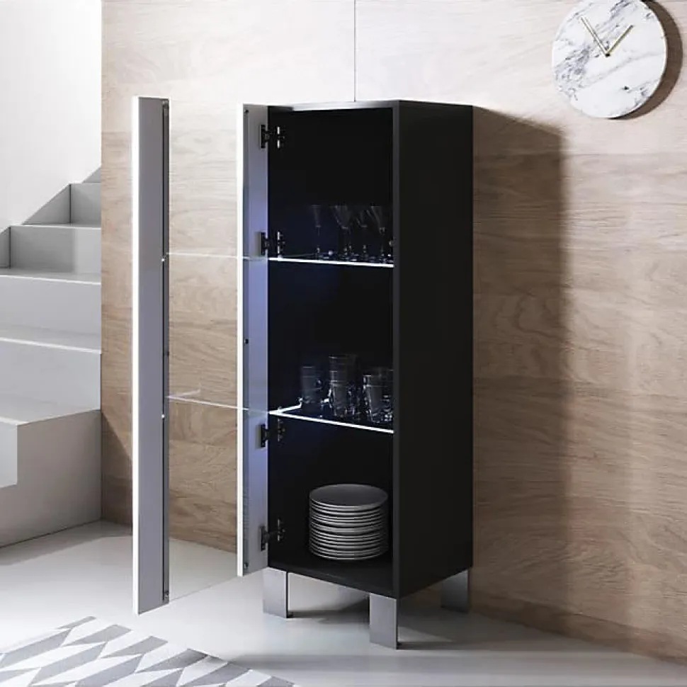 Vitrine armoire contemporaine - LED, aluminium - Noir/Blanc - 40x138x29 cm