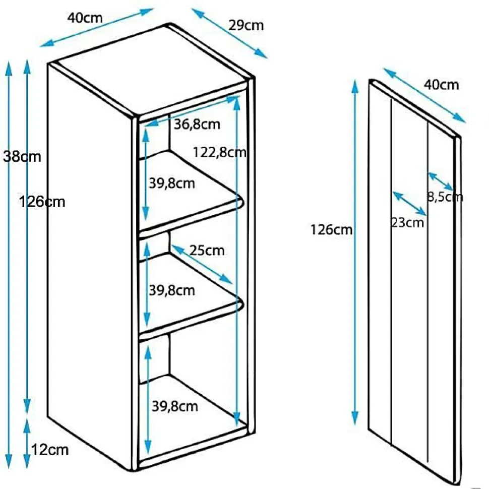 Vitrine armoire contemporaine - LED, aluminium - Noir/Blanc - 40x138x29 cm