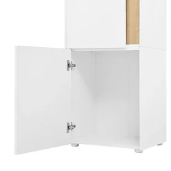 Vitrine Armoire de Rangement avec Éclairage LED et 2 Portes dont 1 en Acrylique - Panneaux de Particules - Blanc et Naturel