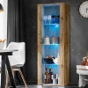 Vitrine Armoire Komodee TIVOLI - LED bleues - Bois naturel - 55 x 159 x 35 cm